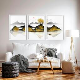 Rackhams Japandi wall art - set of 3 framed wall art - A2 16.54 x 23.39 in / 42 x 59.4 cm - Satin Photo paper 280 gsm - Black Frame - thumbnail 2
