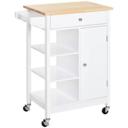 Rackhams Kitchen Storage Trolley Unit Wood Top Shelves Cupboard Drawer Rail White - thumbnail 3