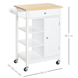 Rackhams Kitchen Storage Trolley Unit Wood Top Shelves Cupboard Drawer Rail White - thumbnail 4