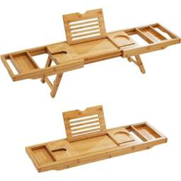 Rackhams Bathtub Tray Bath Caddy Breakfast Tray Natural Bamboo Wood 2 in 1 Bath Tub Tray - Bamboo - 1 - Brown - thumbnail 2
