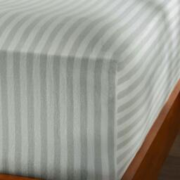 Rackhams Misty Green Herringbone Stripe Cotton 30cm Standard Fitted Sheets - Superking