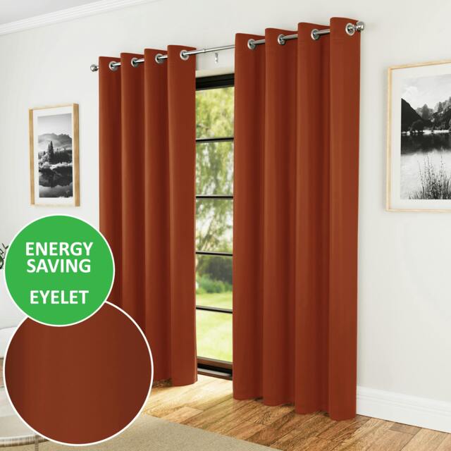 "Rackhams Nightfall Plain Supersoft Thermal Room Darkening Eyelet Curtain - Pair for Living Room & Bedrooms - 90"" (229cm) Width x 90"" (229cm) Drop - Orange" - image 1