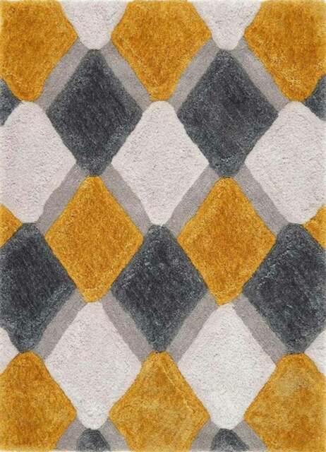 Rackhams 3D Ochre Geometric Shaggy Rug - 80X150 cm - image 1