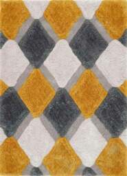 Rackhams 3D Ochre Geometric Shaggy Rug - 80X150 cm - thumbnail 1