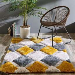 Rackhams 3D Ochre Geometric Shaggy Rug - 80X150 cm - thumbnail 3