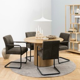 Rackhams Yale Dining Table in Oak Included 4 Adele Dining Chair in Grey Fabric - Brown - No - Brown