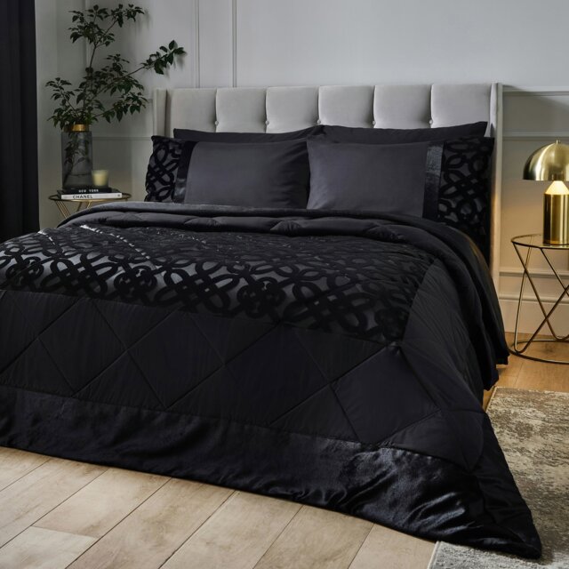 Rackhams Lattice Cut Velvet Quilted Bedspread - Black - image 1