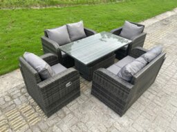Rackhams Outdoor Rattan Garden Furniture Sofa Set Dining Table Height Adjustable Rising Lifting Table Reclining Chairs Love Sofa 6 Seater - thumbnail 1