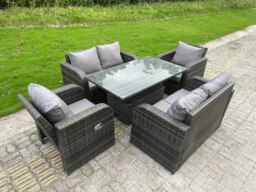 Rackhams Outdoor Rattan Garden Furniture Sofa Set Dining Table Height Adjustable Rising Lifting Table Reclining Chairs Love Sofa 6 Seater - thumbnail 2