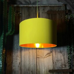 "Rackhams Banana Yellow Cotton Lampshade With Copper Foil Lining - 40cm Diameter x 23cm Height / (16"" x 9"")" - thumbnail 2