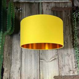 "Rackhams Banana Yellow Cotton Lampshade With Copper Foil Lining - 40cm Diameter x 23cm Height / (16"" x 9"")" - thumbnail 1