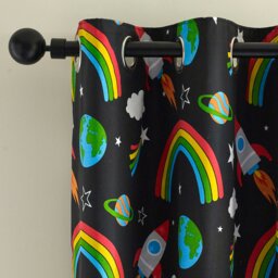 Rackhams Rainbow Rockets Fully Reversible Eyelet Curtains Black - 66 x 72 Inch - Black - thumbnail 3