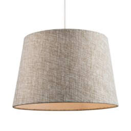 Rackhams Traditional Natural Textured Linen Drum Lamp Shade in Taupe Brown - thumbnail 2