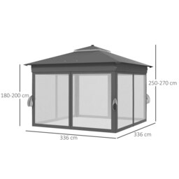 Rackhams 3x3(m) Pop Up Gazebo w/ Solar-Powered LED Lights Netting Grey - Khaki - Steel, Oxford Cloth - 336L x 336W x 270Hcm - thumbnail 6