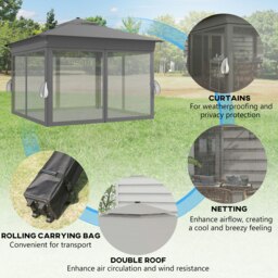 Rackhams 3x3(m) Pop Up Gazebo w/ Solar-Powered LED Lights Netting Grey - Khaki - Steel, Oxford Cloth - 336L x 336W x 270Hcm - thumbnail 5