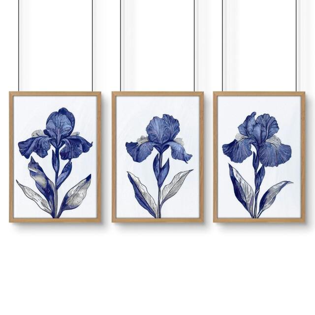 Rackhams Canvas Pictures For Walls - Set of 3 Botanical Wall art Prints - A2 16.54 x 23.39 in / 42 x 59.4 cm - Satin Photo paper 280 gsm - Oak Frame - image 1
