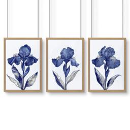 Rackhams Canvas Pictures For Walls - Set of 3 Botanical Wall art Prints - A2 16.54 x 23.39 in / 42 x 59.4 cm - Satin Photo paper 280 gsm - Oak Frame