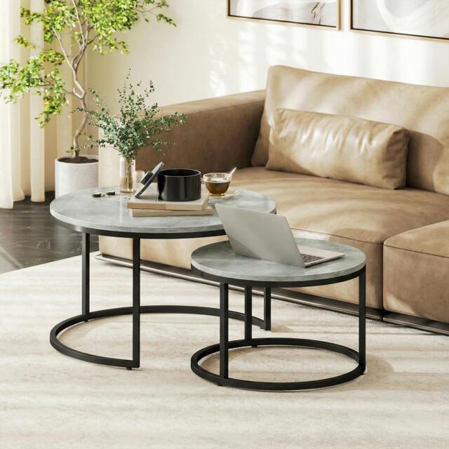 Rackhams 2 Pcs Stacking Coffee Table Set Steel Frame - Marble Grey - image 1