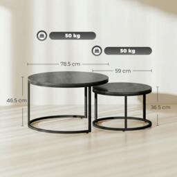 Rackhams 2 Pcs Stacking Coffee Table Set Steel Frame - Marble Grey - thumbnail 4