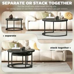 Rackhams 2 Pcs Stacking Coffee Table Set Steel Frame - Marble Grey - thumbnail 6