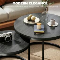 Rackhams 2 Pcs Stacking Coffee Table Set Steel Frame - Marble Grey - thumbnail 5