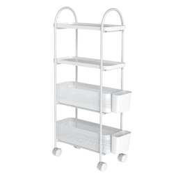 Rackhams Slim Stroage Trolley Cart on Wheel for Kitchen Bathroom Narrow Space Rack - Pink/4 Tier - thumbnail 3