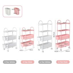 Rackhams Slim Stroage Trolley Cart on Wheel for Kitchen Bathroom Narrow Space Rack - Pink/4 Tier - thumbnail 6