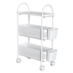 Rackhams Slim Stroage Trolley Cart on Wheel for Kitchen Bathroom Narrow Space Rack - Pink/4 Tier - thumbnail 2