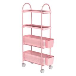 Rackhams Slim Stroage Trolley Cart on Wheel for Kitchen Bathroom Narrow Space Rack - Pink/4 Tier - thumbnail 1