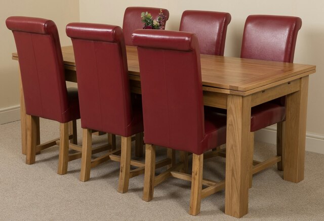 Rackhams Richmond Large Oak Extending Dining Table with Washington Leather Chairs - 6 chairs - Burgundy - image 1
