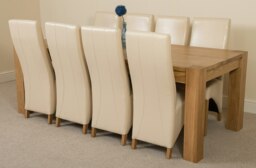 Rackhams Kuba Extra Large Oak Dining Table with Lola Leather Chairs - 8 chairs - Ivory - thumbnail 1