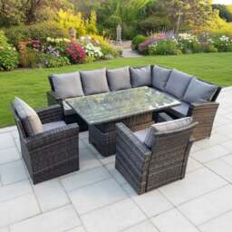 Rackhams 8 Seater Rattan Garden Furniture Set with High Back Corner Sofa, Adjustable Rising Dining Table & 2 Chairs - thumbnail 1