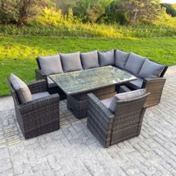 Rackhams 8 Seater Rattan Garden Furniture Set with High Back Corner Sofa, Adjustable Rising Dining Table & 2 Chairs - thumbnail 2
