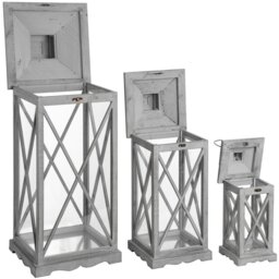 Rackhams Wooden Traditional Cross Section Candle Lanterns (Set Of 3) - Grey - Grey - One Size - 34% Metal/33% Wood/33% Glass - thumbnail 2