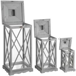 Rackhams Wooden Traditional Cross Section Candle Lanterns (Set Of 3) - Grey - Grey - One Size - 34% Metal/33% Wood/33% Glass
