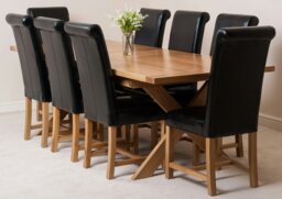 Rackhams Vermont Cross Leg Oak Extending Dining Table with Washington Leather Chairs - 6 chairs - Ivory - thumbnail 5