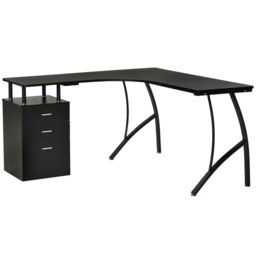 Rackhams L-Shaped Corner PC Desk Table w/ Drawer Home Office Workstation - Black