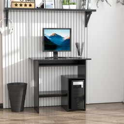 Rackhams Compact Small Computer Table Wooden Desk Keyboard Tray Storage - White - thumbnail 2