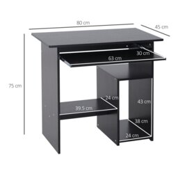 Rackhams Compact Small Computer Table Wooden Desk Keyboard Tray Storage - White - thumbnail 4