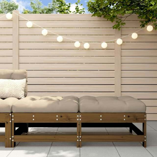 Rackhams Garden Footstools with Cushions 2pcs Honey Brown Solid Wood Pine