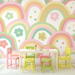 Rackhams Rainbow Wobble Wall Mural - Green - Large - W350cm x H280cm - thumbnail 1