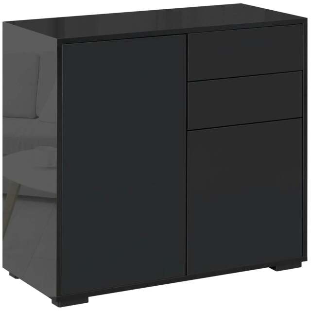 Rackhams High Gloss Frame Sideboard, Push-Open Design with 2 Drawers for Living Room, Bedroom, 74H x 79W x 36Dcm, Black - image 1
