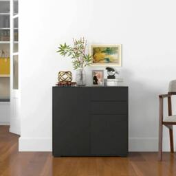 Rackhams High Gloss Frame Sideboard, Push-Open Design with 2 Drawers for Living Room, Bedroom, 74H x 79W x 36Dcm, Black - thumbnail 2