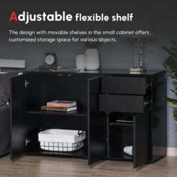 Rackhams High Gloss Frame Sideboard, Push-Open Design with 2 Drawers for Living Room, Bedroom, 74H x 79W x 36Dcm, Black - thumbnail 4