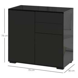 Rackhams High Gloss Frame Sideboard, Push-Open Design with 2 Drawers for Living Room, Bedroom, 74H x 79W x 36Dcm, Black - thumbnail 3