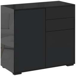 Rackhams High Gloss Frame Sideboard, Push-Open Design with 2 Drawers for Living Room, Bedroom, 74H x 79W x 36Dcm, Black - thumbnail 1