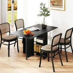 Rackhams Foldable Dining Table, Extendable Drop Leaf Table with 2-tier Shelves, Small Dinner Table with Rolling Casters - thumbnail 2