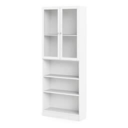 "Rackhams Basic Tall Wide Display Cabinet in White (4 Shelves) with 2 Glass White Doors - Manufactured Wood - 1 - White " - thumbnail 3