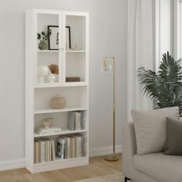 "Rackhams Basic Tall Wide Display Cabinet in White (4 Shelves) with 2 Glass White Doors - Manufactured Wood - 1 - White " - thumbnail 1