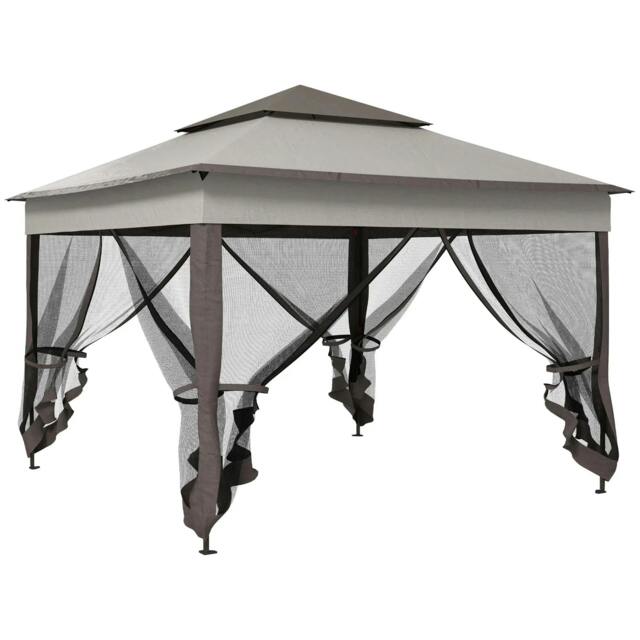 Rackhams 3.25 x 3.25m Pop Up Gazebo, Double-roof Garden Tent with Netting and Carry Bag, Party Event Shelter for Outdoor Patio, Brown and Grey - image 1